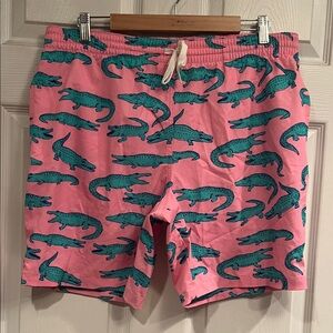 Chubbies Pink Swim Trunks with Green Alligator Design